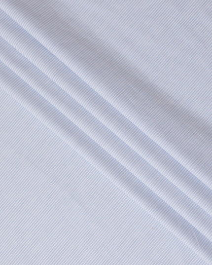 قماش القمصان القطني الإيطالي الخالص بنسبة 100% باللون الأزرق الفاتح مع طباعة بيضاء بتصميم مخطط-D16640