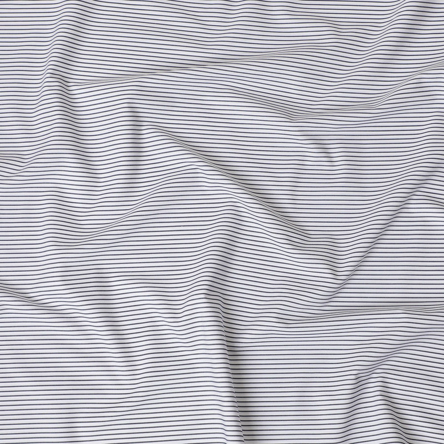 White Premium pure Italian 100% cotton shirting fabric with black print in stripe design-D16646