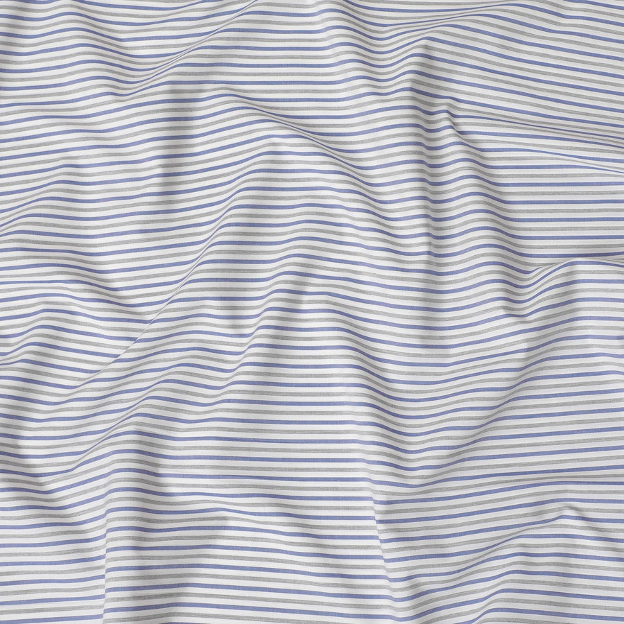 قماش القميص الأبيض الفاخر من القطن الإيطالي الخالص بنسبة 100% مع طباعة رمادية وزرقاء بتصميم مخطط-D16653