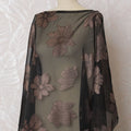 Black Premium pure French (Fransawi) silk chiffon dirac fabric with copper brown viscose and metallic lurex in floral design-D16657