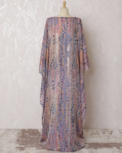 Multicolor Premium pure French (Fransawi) silk chiffon dirac fabric with blue viscose and same tone metallic lurex in floral design-D16663 Regal Fabrics