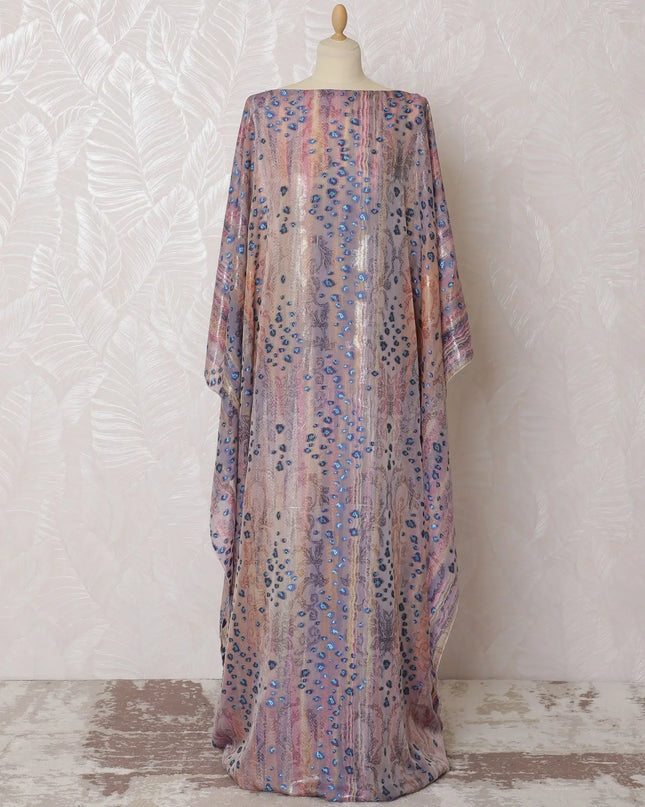 Multicolor Premium pure French (Fransawi) silk chiffon dirac fabric with blue viscose and same tone metallic lurex in floral design-D16663 Regal Fabrics