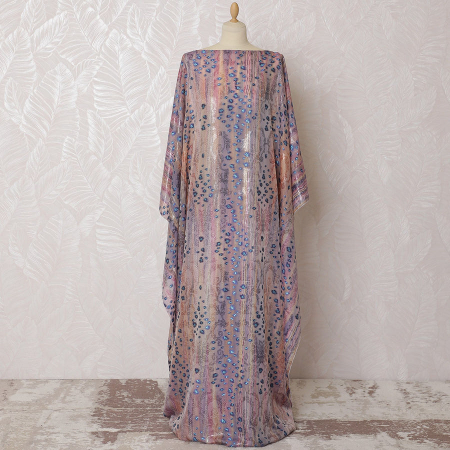 Multicolor Premium pure French (Fransawi) silk chiffon dirac fabric with blue viscose and same tone metallic lurex in floral design-D16663 Regal Fabrics