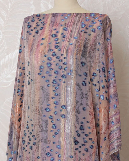 Multicolor Premium pure French (Fransawi) silk chiffon dirac fabric with blue viscose and same tone metallic lurex in floral design-D16663 Regal Fabrics