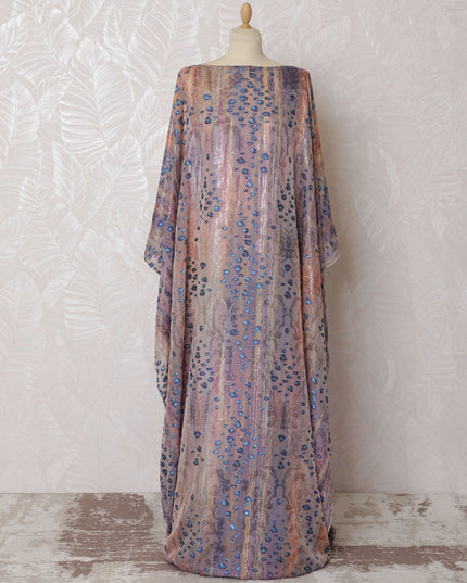 Multicolor Premium pure French (Fransawi) silk chiffon dirac fabric with blue viscose and same tone metallic lurex in floral design-D16664 Regal Fabrics