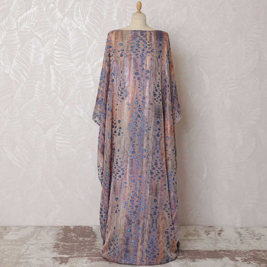 Multicolor Premium pure French (Fransawi) silk chiffon dirac fabric with blue viscose and same tone metallic lurex in floral design-D16664 Regal Fabrics