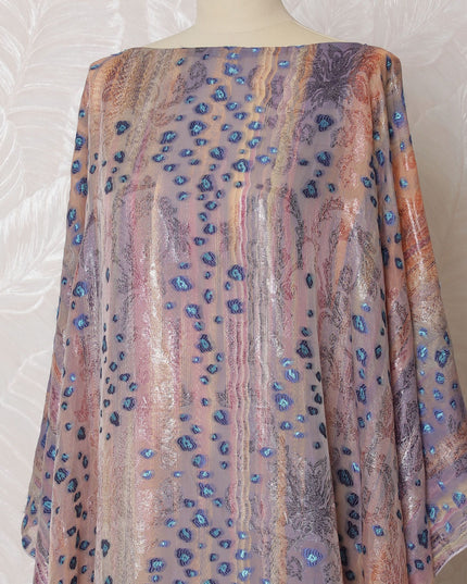 Multicolor Premium pure French (Fransawi) silk chiffon dirac fabric with blue viscose and same tone metallic lurex in floral design-D16664 Regal Fabrics