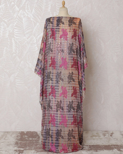 Multicolor Premium pure French (Fransawi) silk chiffon dirac fabric with pink viscose and same tone metallic lurex in floral design-D16665 Regal Fabrics