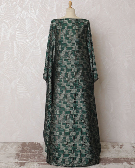 Black Premium pure French (Fransawi) silk chiffon fabric with forest green and laurel green viscose in abstract design-D16666