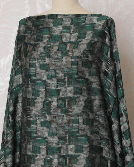 Black Premium pure French (Fransawi) silk chiffon fabric with forest green and laurel green viscose in abstract design-D16666