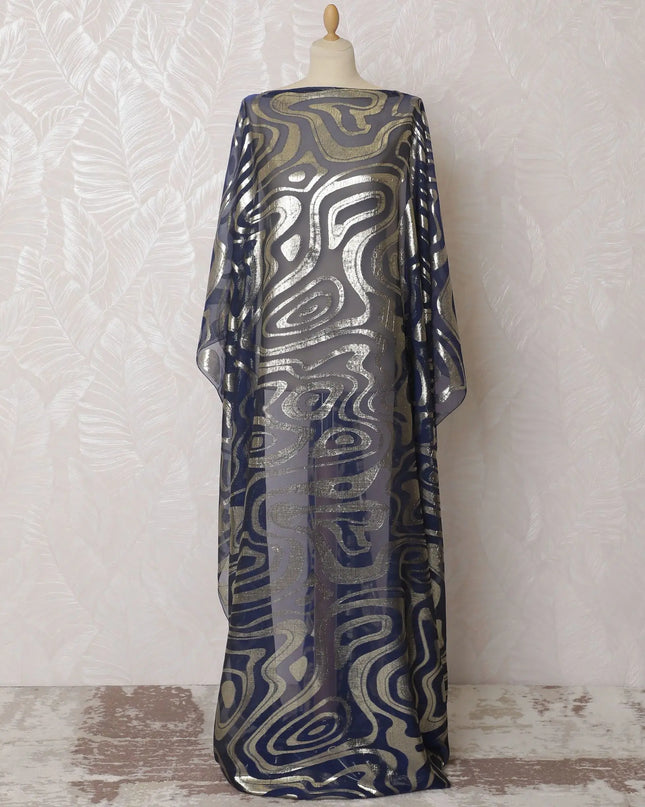 Dark royal blue purple Premium pure French (Fransawi) silk chiffon dirac fabric with gold metallic lurex in abstract design-D16667 Regal Fabrics
