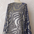 Dark royal blue purple Premium pure French (Fransawi) silk chiffon dirac fabric with gold metallic lurex in abstract design-D16667 Regal Fabrics