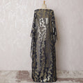 Navy blue Premium pure French (Fransawi) silk chiffon fabric with mustard viscose and gold metallic lurex in paisley design-D16671 Regal Fabrics