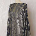 Navy blue Premium pure French (Fransawi) silk chiffon fabric with mustard viscose and gold metallic lurex in paisley design-D16671 Regal Fabrics