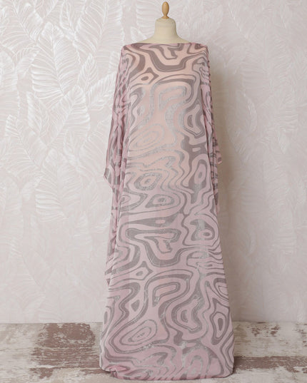Baby pink Premium pure French (Fransawi) silk chiffon dirac fabric with grey metallic lurex in abstract design-D16680