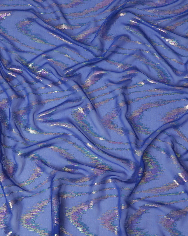 Royal blue Premium pure silk chiffon garbasaar with multicolor metallic lurex in abstract design-D17093