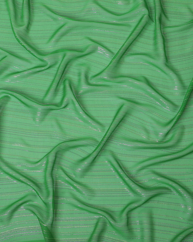Green Premium pure silk chiffon garbasaar with gold metallic lurex in stripe design-D17096