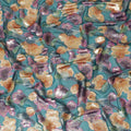 Teal green Premium pure silk chiffon garbasaar with multicolor print and metallic lurex in floral design-D17109 Regal Fabrics