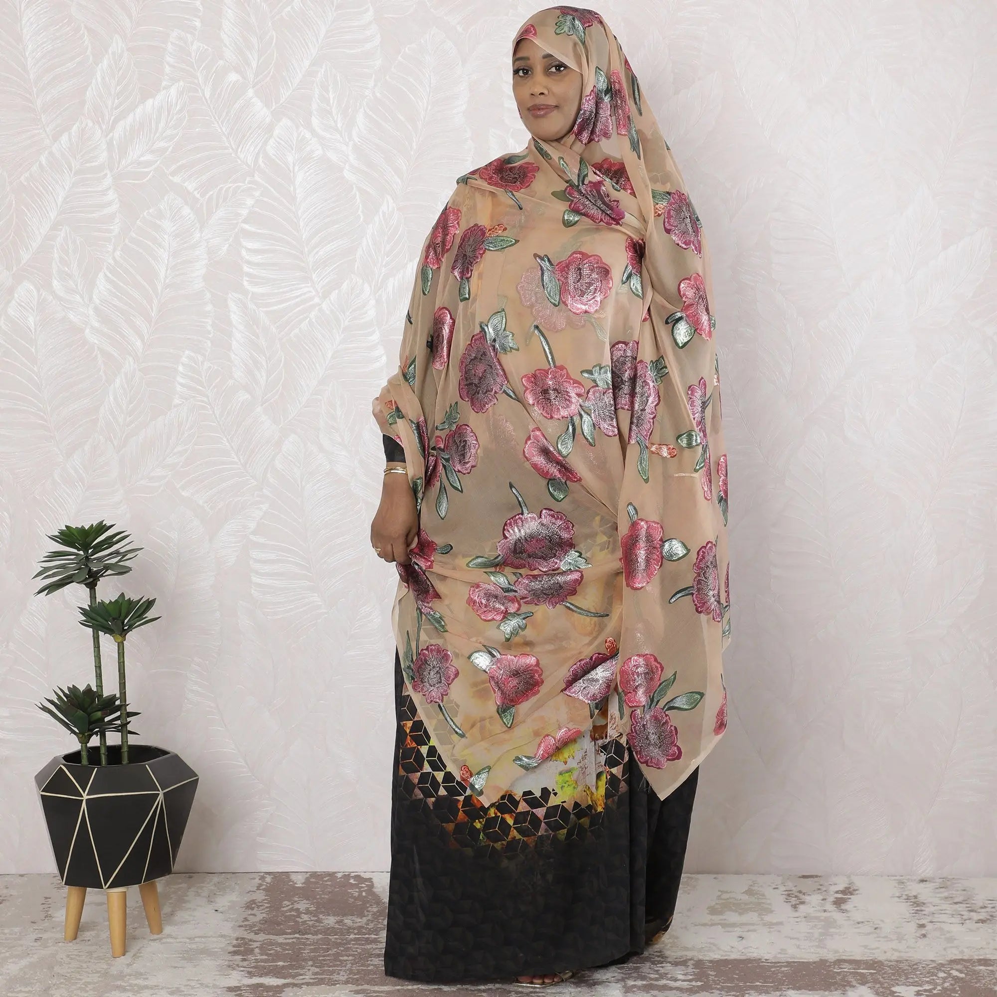 Garbasaar Pattern Pale brown Premium pure silk chiffon garbasaar with multicolor print a ...