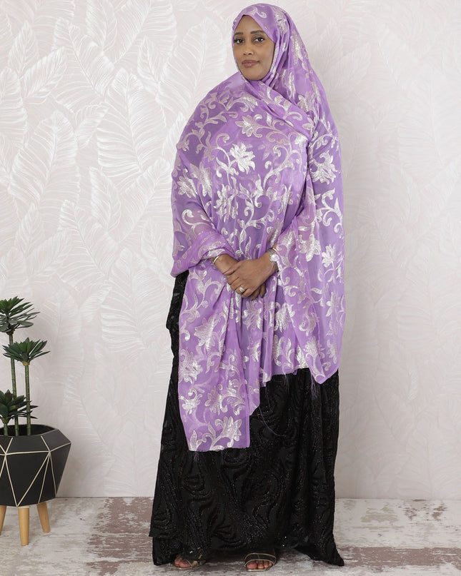 قماش شيفون من الحرير الخالص الفاخر مع لوريكس معدني ذهبي بتصميم زهور -D17116