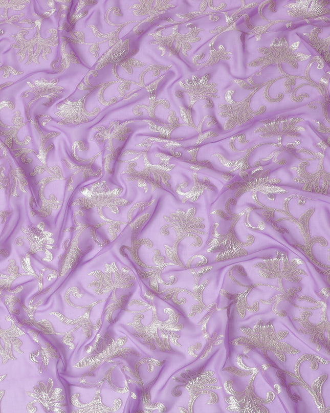 قماش شيفون من الحرير الخالص الفاخر مع لوريكس معدني ذهبي بتصميم زهور -D17116