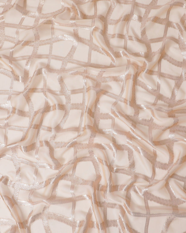Light Peach Premium pure French (Fransawi) silk chiffon garbasaar with same tone metallic lurex in abstract design-D17120
