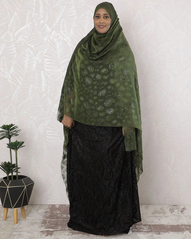 Dark Olive Premium pure French (Fransawi) silk chiffon garbasaar with same tone viscose and black metallic lurex in abstract design-D17121 Regal Fabrics