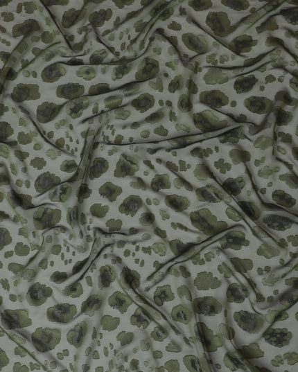 زيتوني داكن فاخر من الحرير الفرنسي (الفرانساوي) من الشيفون مع نفس اللون من الفسكوز والوركس المعدني الأسود بتصميم تجريدي -D17121