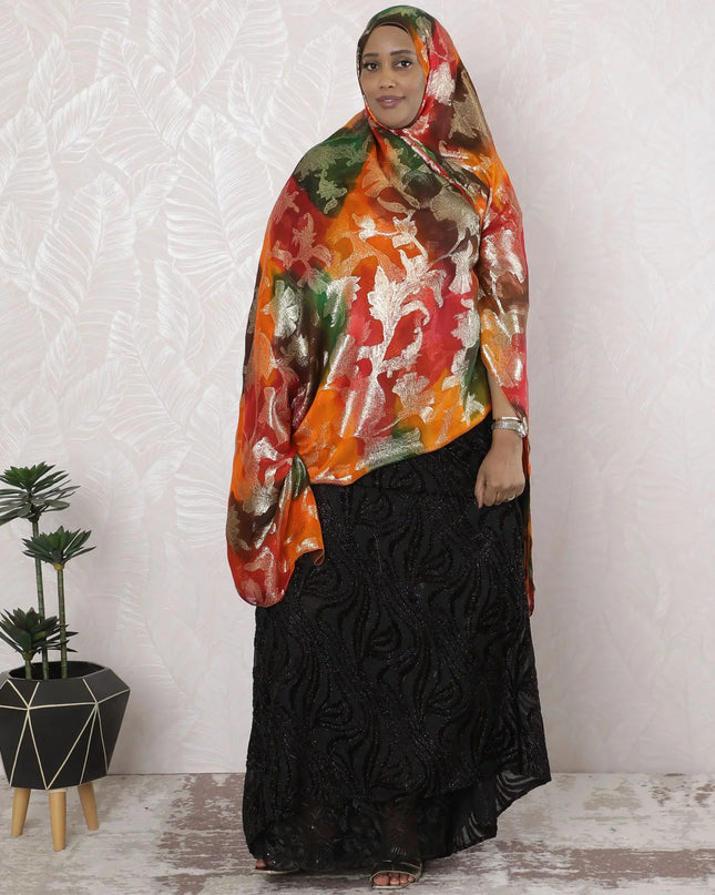 Multicolor Premium pure French (Fransawi) silk chiffon garbasaar with gold metallic lurex in floral design-D17130 Regal Fabrics