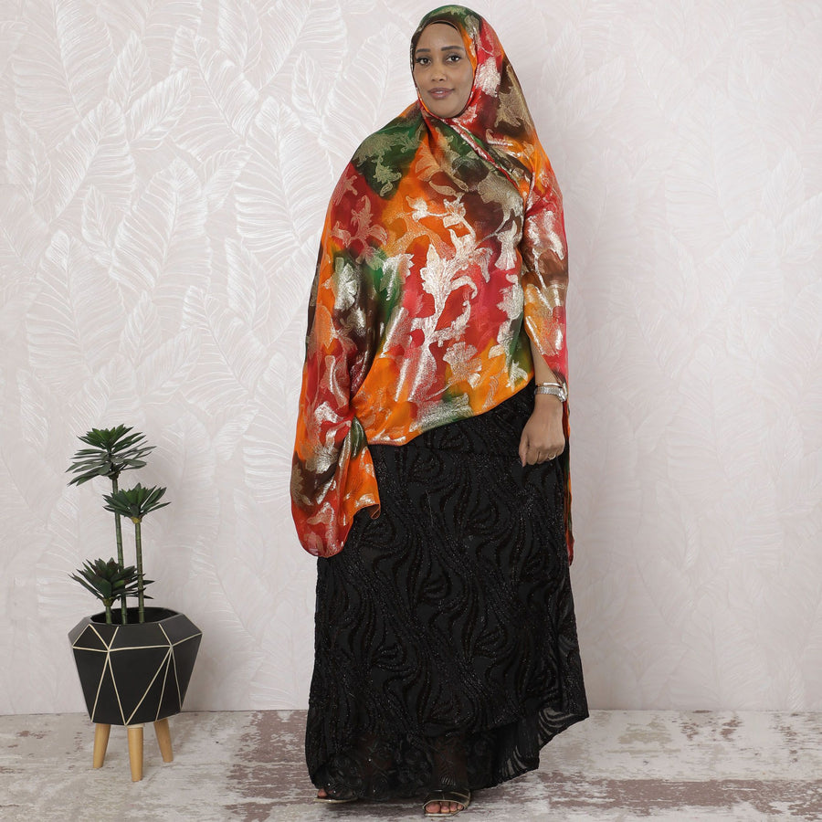 Multicolor Premium pure French (Fransawi) silk chiffon garbasaar with gold metallic lurex in floral design-D17130