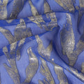 Royal blue Premium pure silk chiffon fabric with gold and silver metallic lurex in abstract design-D17214