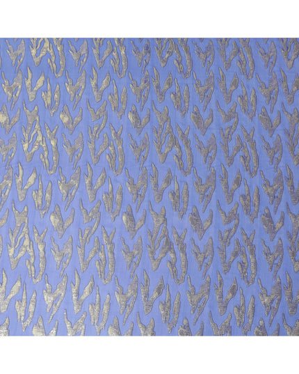Royal blue Premium pure silk chiffon fabric with gold and silver metallic lurex in abstract design-D17214