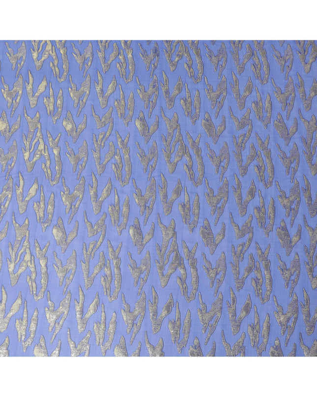 قماش شيفون من الحرير الخالص باللون الأزرق الملكي مع لوريكس معدني ذهبي وفضي بتصميم تجريدي -D17214