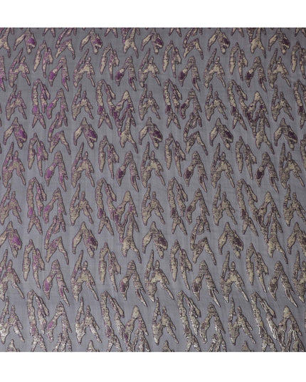 قماش شيفون من الحرير الخالص باللون الأسود مع لوريكس معدني ذهبي وأرجواني بتصميم تجريدي -D17215