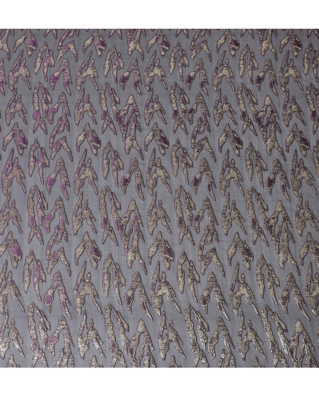 قماش شيفون من الحرير الخالص باللون الأسود مع لوريكس معدني ذهبي وأرجواني بتصميم تجريدي -D17215