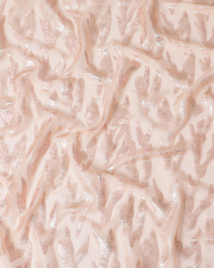 قماش شيفون حريري خالص فاخر مع لوريكس معدني ذهبي وفضي بتصميم تجريدي -D17216