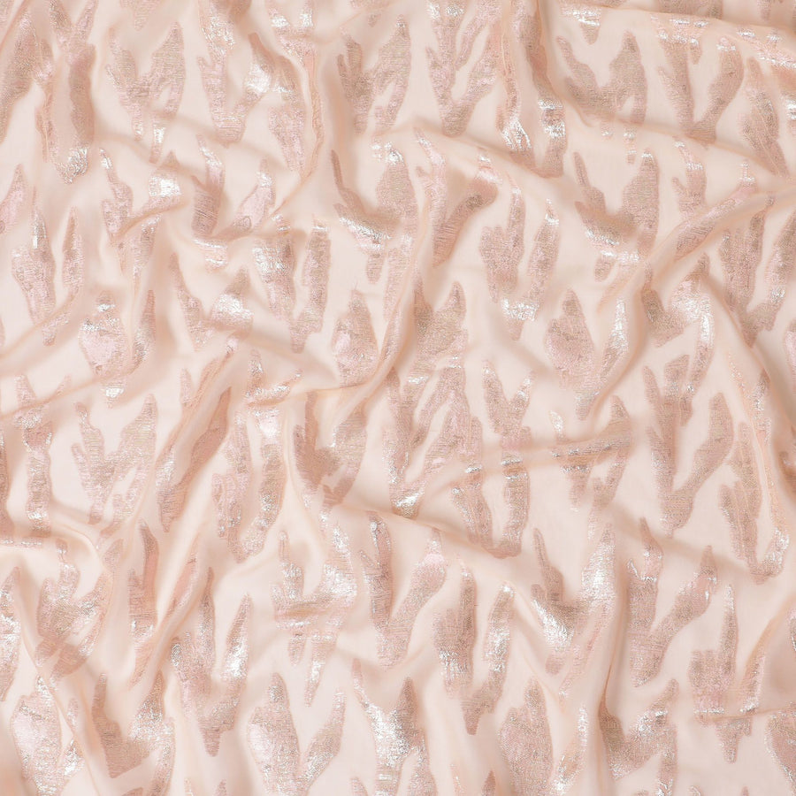 قماش شيفون حريري خالص فاخر مع لوريكس معدني ذهبي وفضي بتصميم تجريدي -D17216