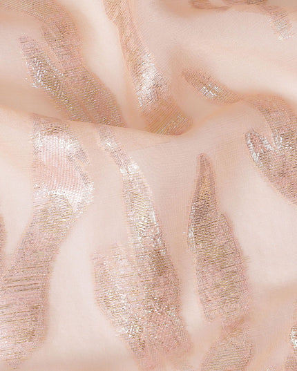 قماش شيفون حريري خالص فاخر مع لوريكس معدني ذهبي وفضي بتصميم تجريدي -D17216
