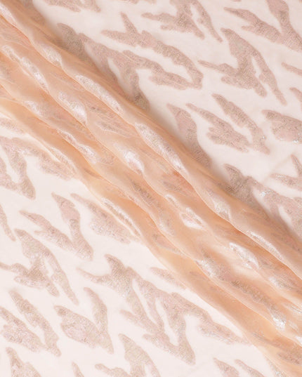 قماش شيفون حريري خالص فاخر مع لوريكس معدني ذهبي وفضي بتصميم تجريدي -D17216