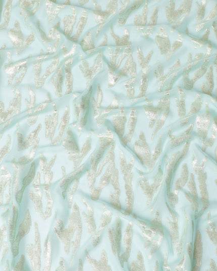 قماش شيفون من الحرير الخالص باللون الأزرق الكهربائي مع لوريكس معدني ذهبي وفضي بتصميم تجريدي-D17217