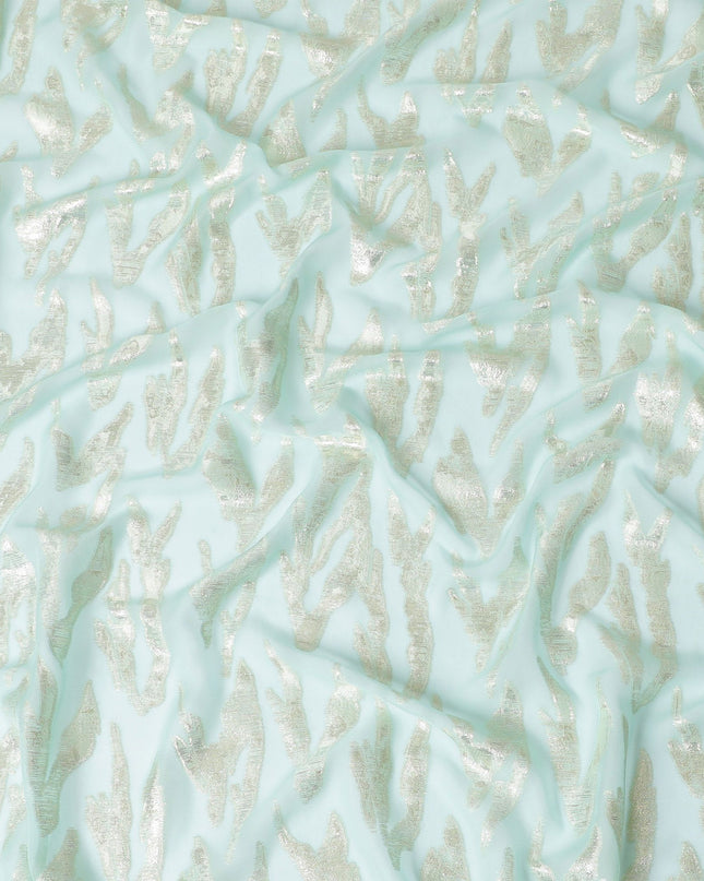 قماش شيفون من الحرير الخالص باللون الأزرق الكهربائي مع لوريكس معدني ذهبي وفضي بتصميم تجريدي-D17217