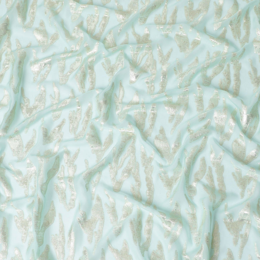 قماش شيفون من الحرير الخالص باللون الأزرق الكهربائي مع لوريكس معدني ذهبي وفضي بتصميم تجريدي-D17217