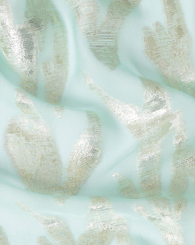 قماش شيفون من الحرير الخالص باللون الأزرق الكهربائي مع لوريكس معدني ذهبي وفضي بتصميم تجريدي-D17217