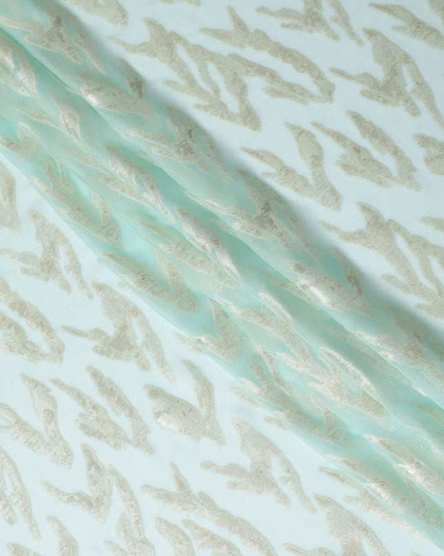 قماش شيفون من الحرير الخالص باللون الأزرق الكهربائي مع لوريكس معدني ذهبي وفضي بتصميم تجريدي-D17217