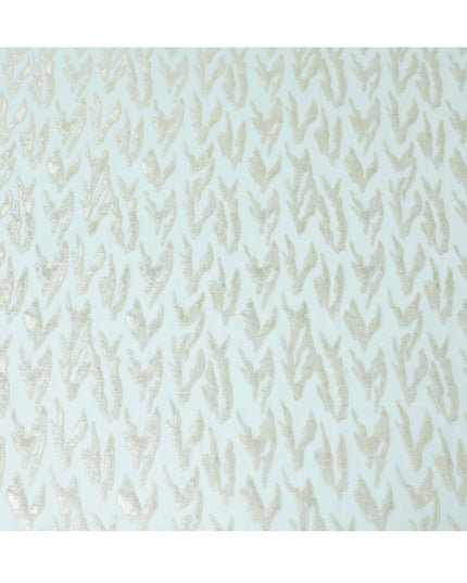 قماش شيفون من الحرير الخالص باللون الأزرق الكهربائي مع لوريكس معدني ذهبي وفضي بتصميم تجريدي-D17217