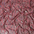 Maroon Premium pure silk chiffon fabric with gold and purple metallic lurex in abstract design-D17219