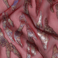 Maroon Premium pure silk chiffon fabric with gold and purple metallic lurex in abstract design-D17219