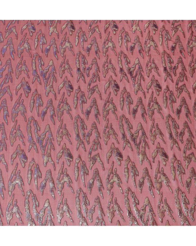 Maroon Premium pure silk chiffon fabric with gold and purple metallic lurex in abstract design-D17219