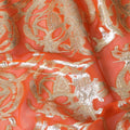 Pumpkin orange Premium pure silk chiffon fabric with gold metallic lurex in abstract design-D17220