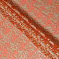 Pumpkin orange Premium pure silk chiffon fabric with gold metallic lurex in abstract design-D17220